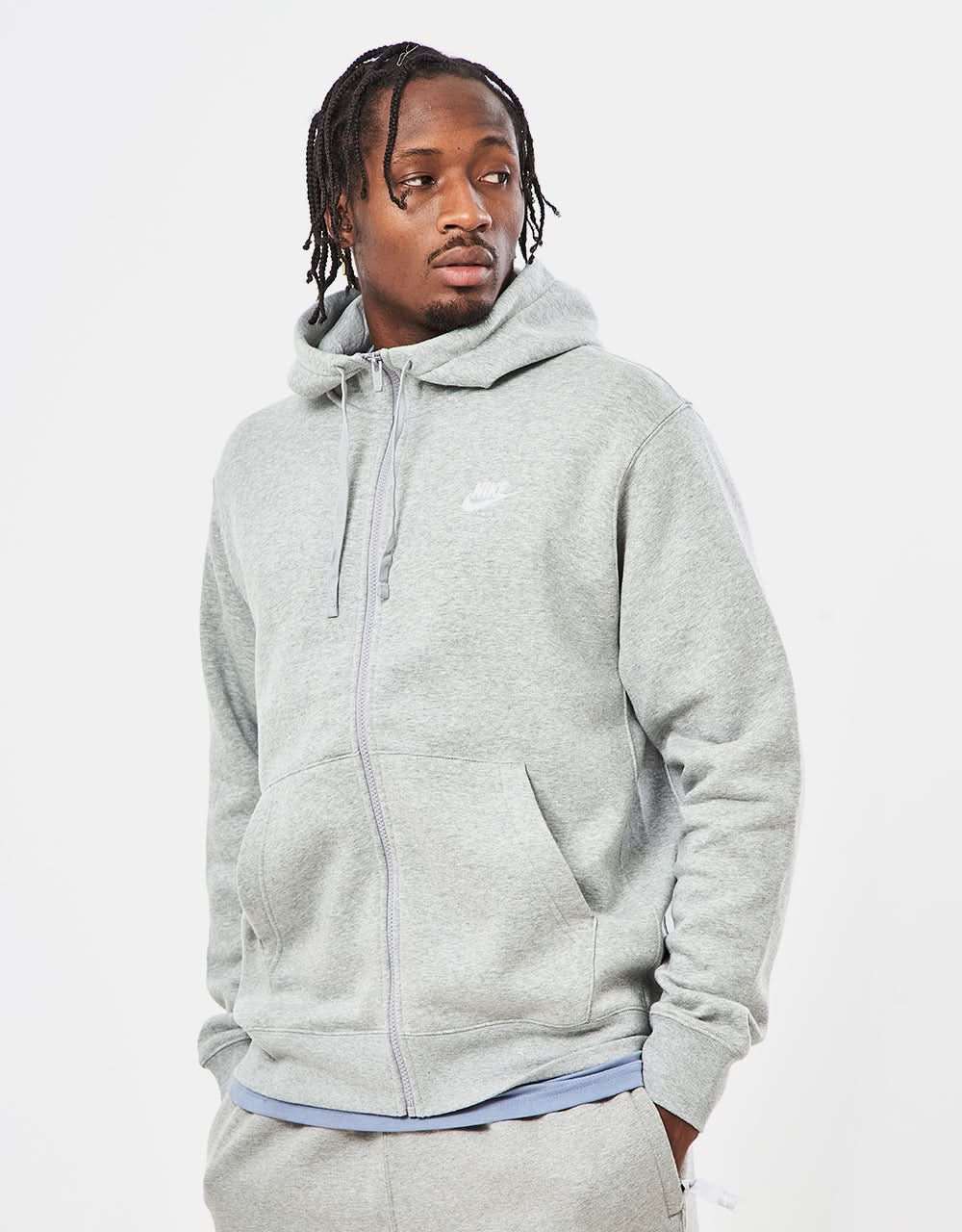 Nike Club Zip Hoodie - Dark Grey Heather/Matte Silver/White