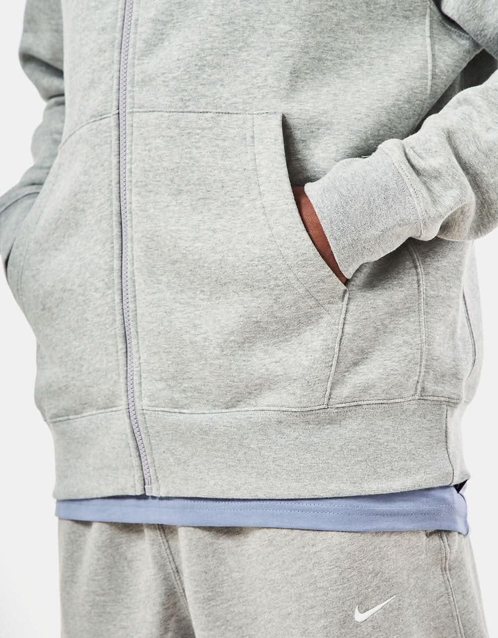 Nike Club Zip Hoodie - Dark Grey Heather/Matte Silver/White