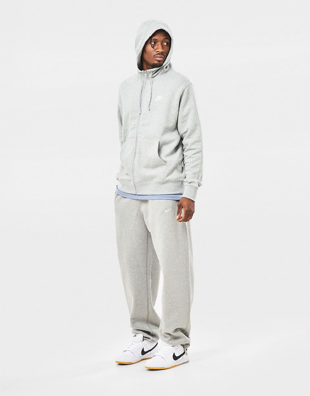 Sweat à capuche Nike Club Zip - Gris foncé chiné/Argent mat/Blanc