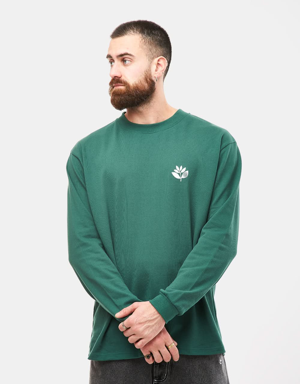 Magenta Plant Piqué L/S T-Shirt - Green