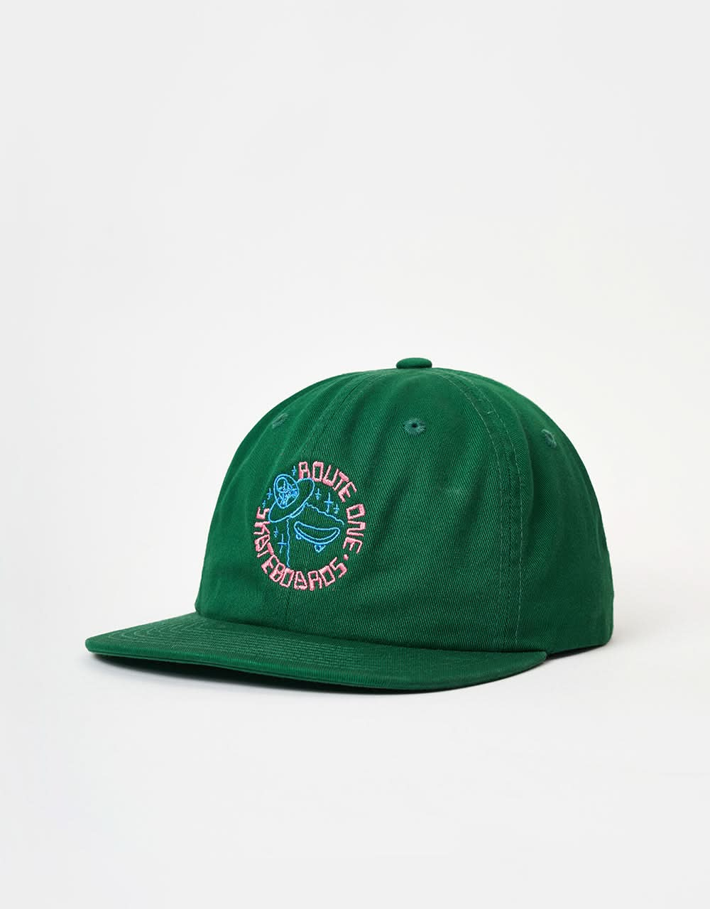 Gorra Route One Alien sin estructura de 6 paneles, verde bosque