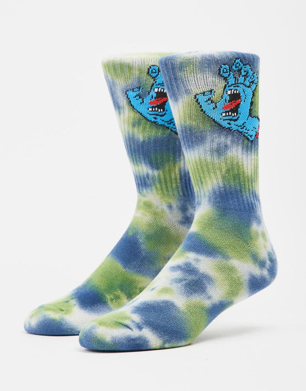 Santa Cruz Screaming Hand Tie Dye Socken – Hellgrau/Apfel/Blau Tie Dye