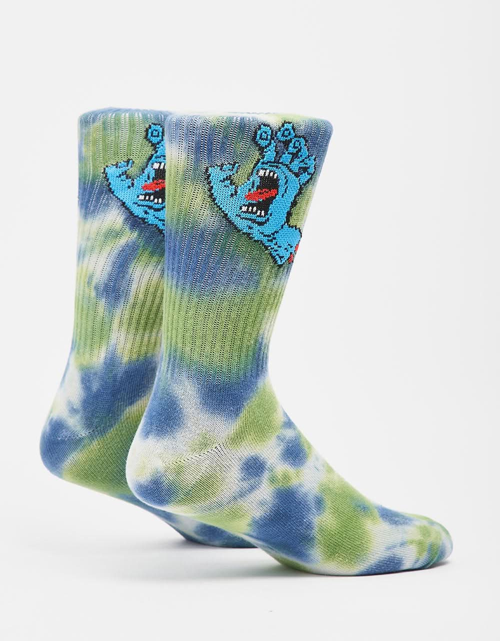 Santa Cruz Screaming Hand Tie Dye Socks - Light Grey/Apple/Blue Tie Dye