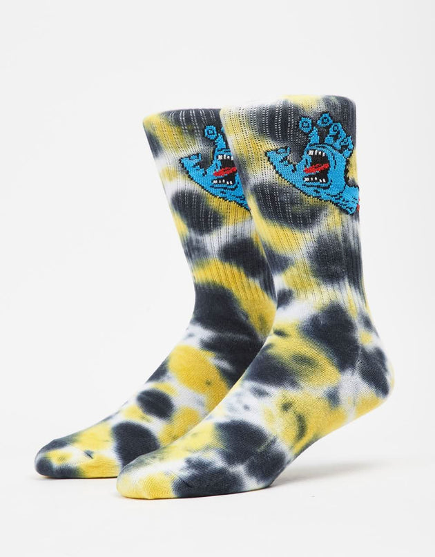 Calcetines Santa Cruz Screaming Hand Tie Dye - Blanco/Amarillo/Púrpura Tie Dye