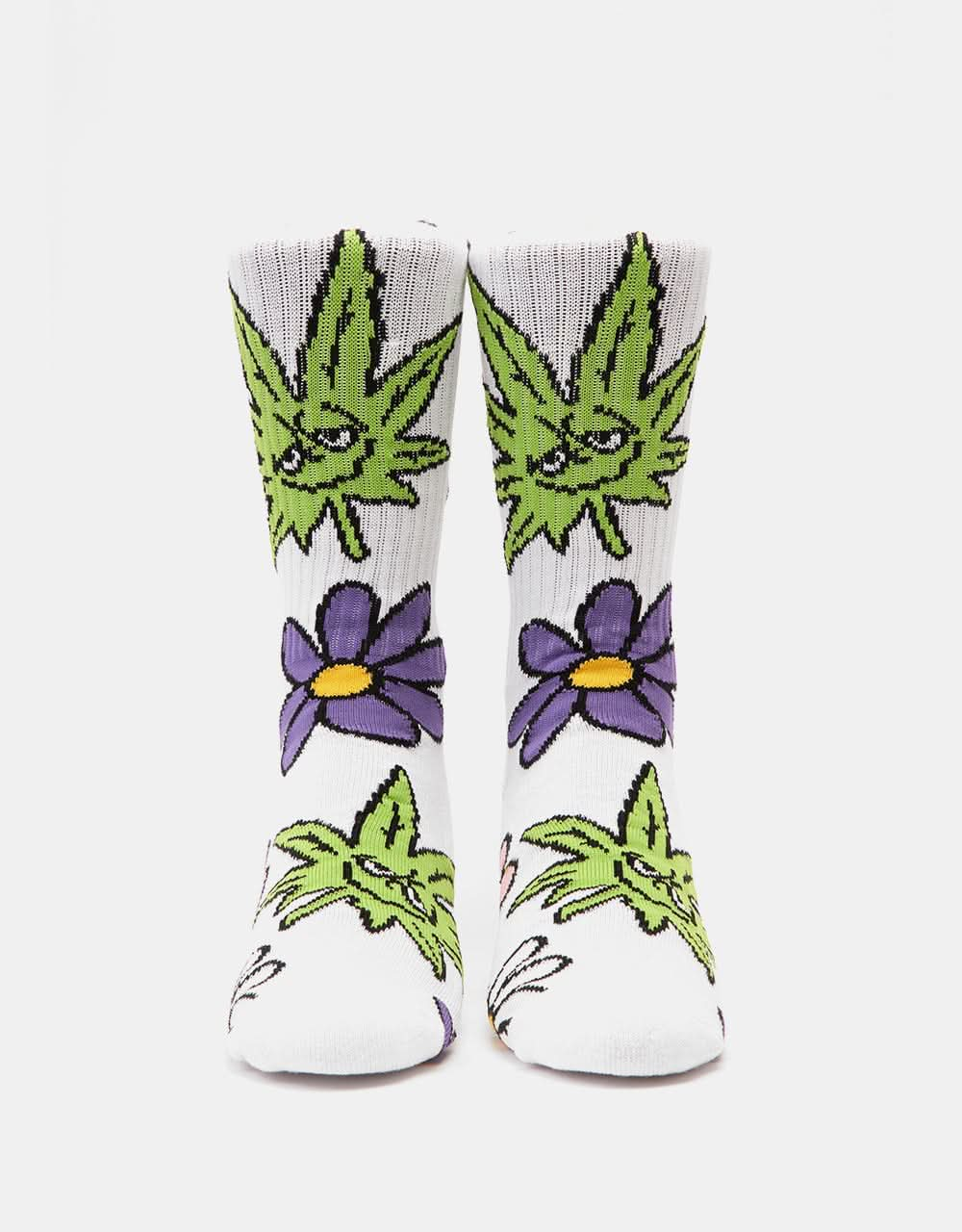 HUF Green Buddy Blossom Socks - White