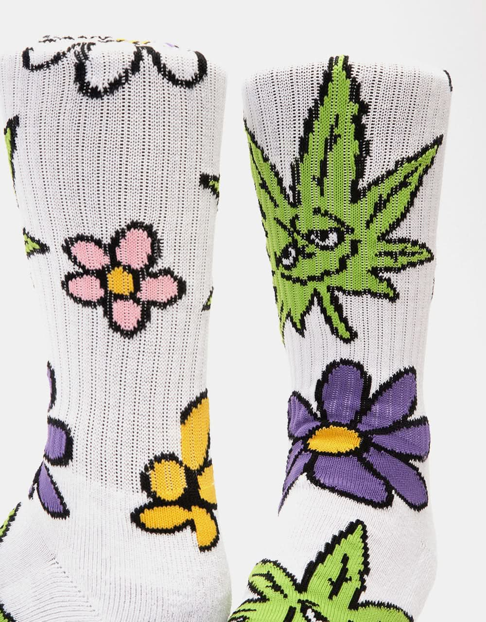 HUF Green Buddy Blossom Socks - White