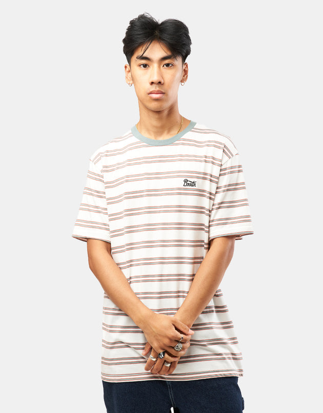 Brixton Hilt Stith Striped T-Shirt - Whitecap/Chinois Green