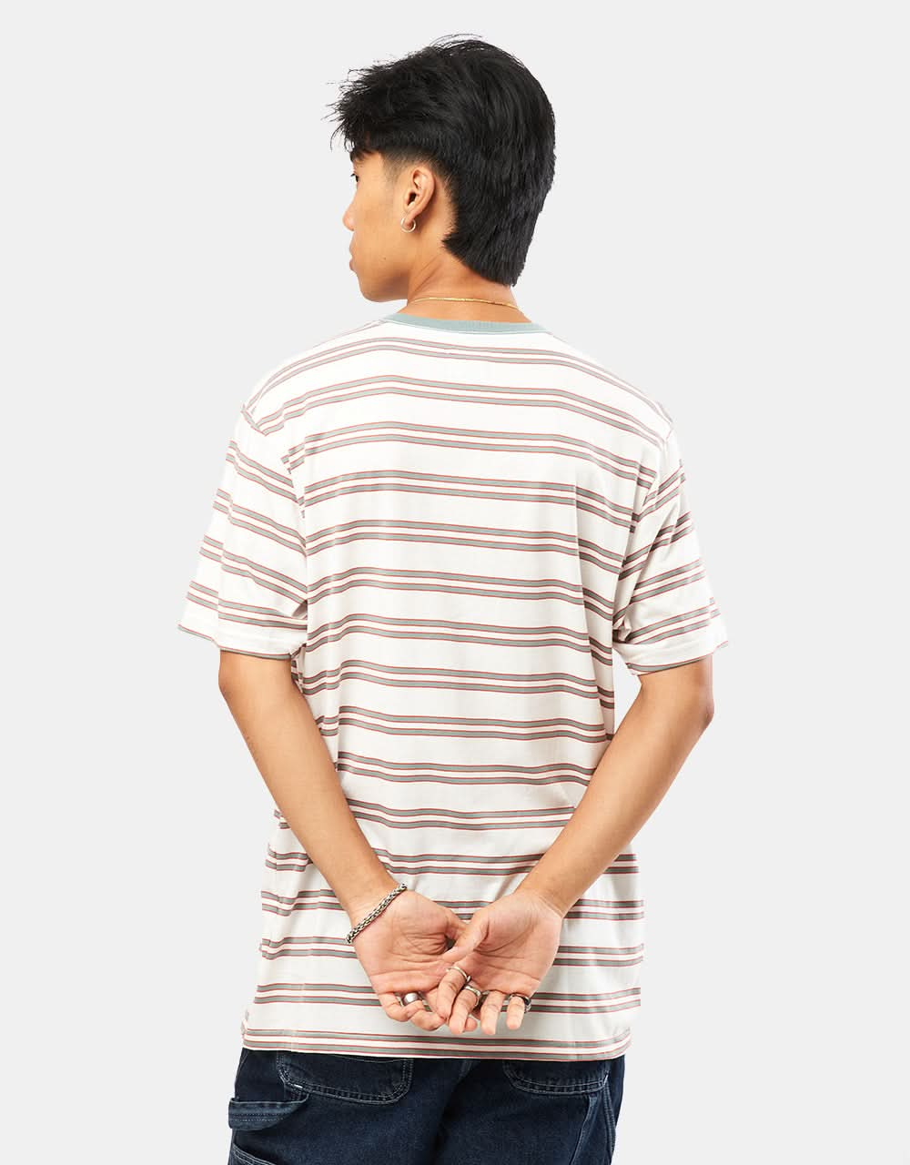 Brixton Hilt Stith Striped T-Shirt - Whitecap/Chinois Green