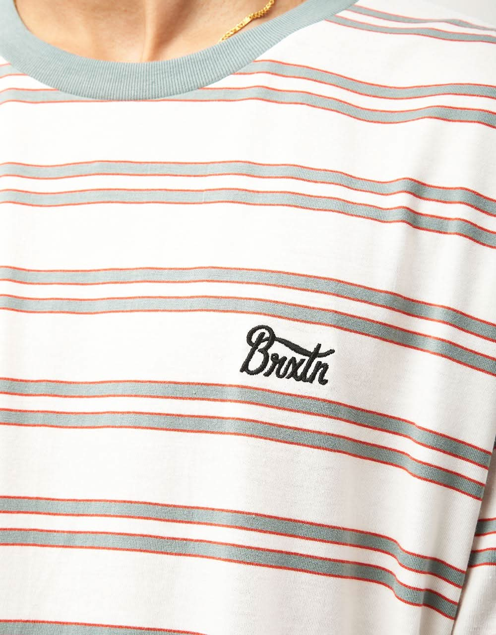 Brixton Hilt Stith Striped T-Shirt - Whitecap/Chinois Green