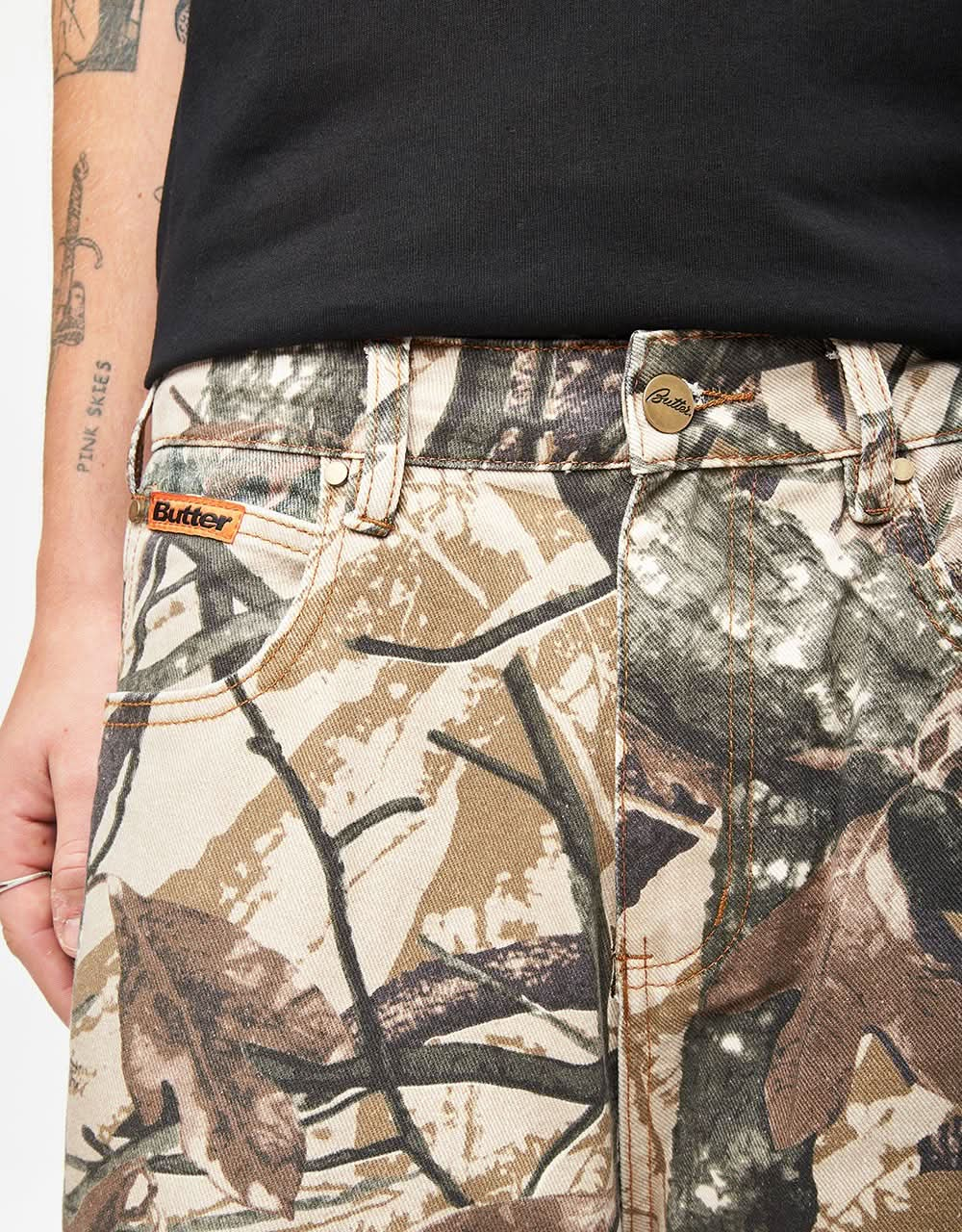 Butter Goods Foliage Camo Denim Shorts - Tan