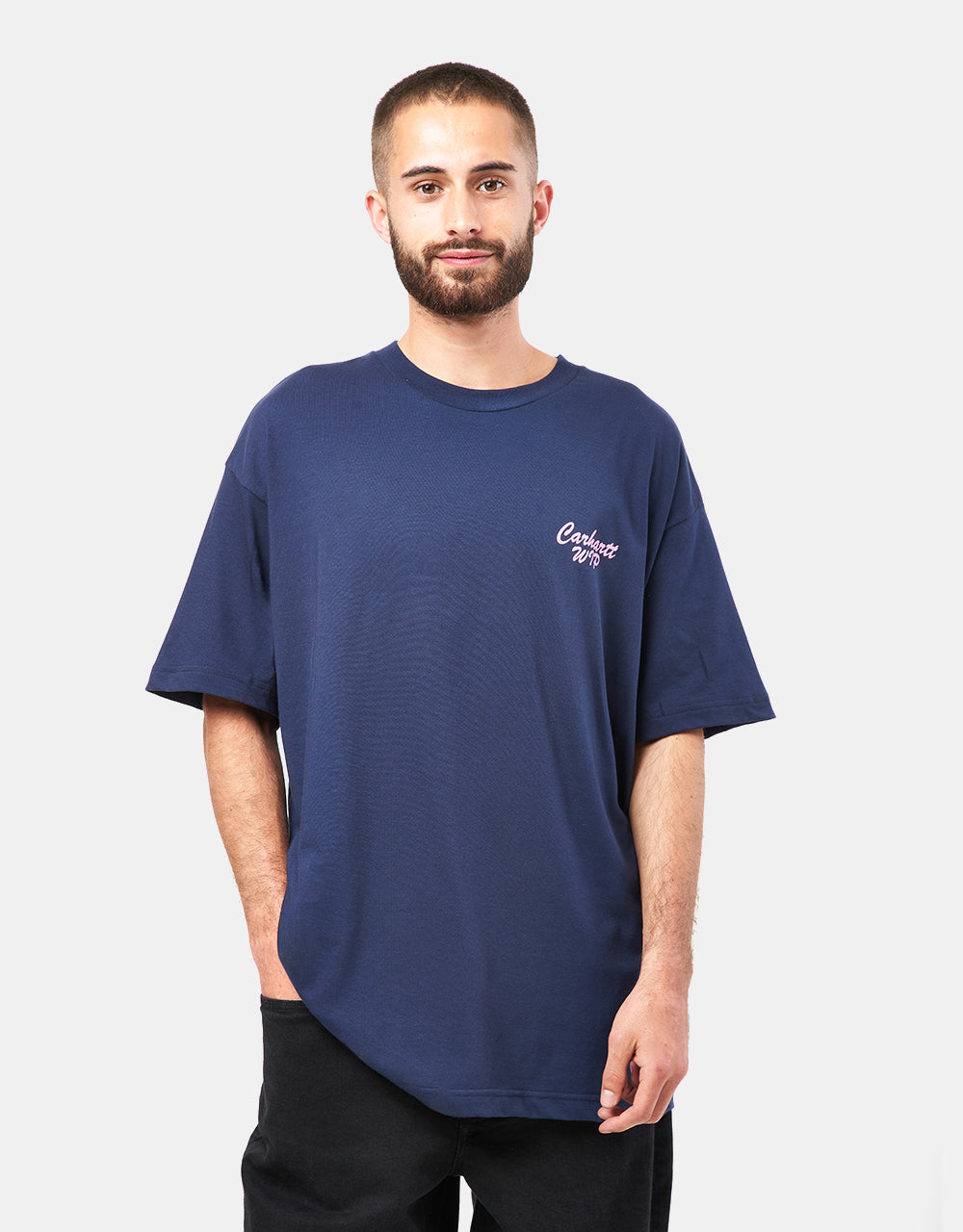 Camiseta Carhartt WIP S/S Friendship - Azul Fuerza Aérea/Rosa Claro