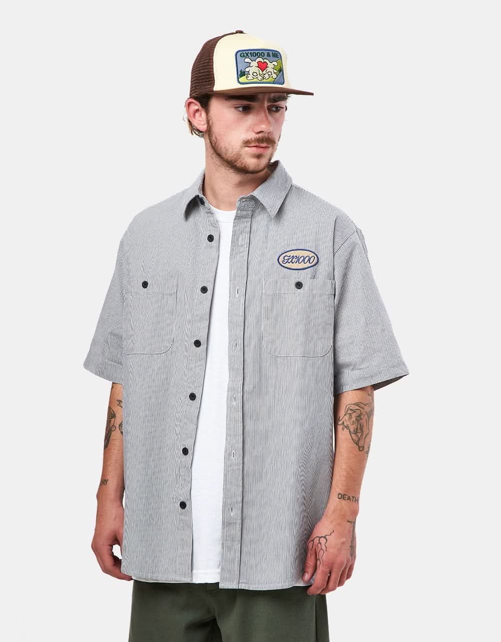 GX1000 Railroad Stripe S/S Shirt - White Striped