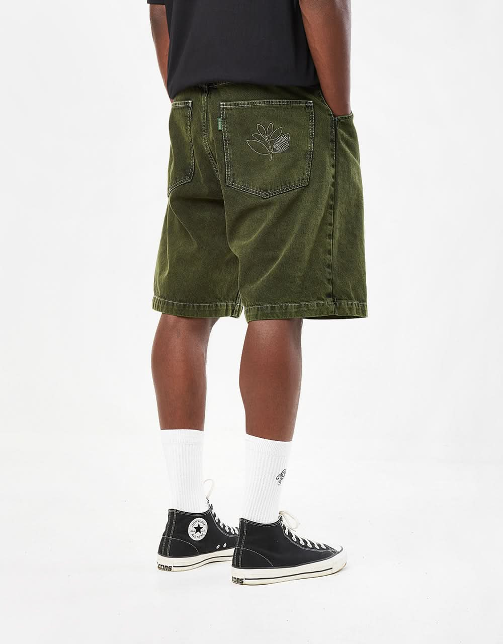 Magenta OG Denim Long Short - Dyed Green Denim