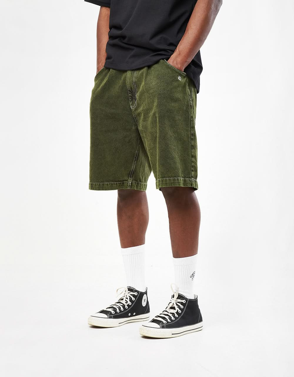 Magenta OG Denim Long Short - Dyed Green Denim