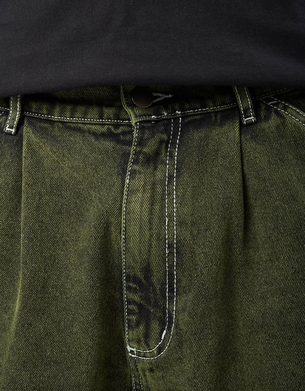 Magenta OG Denim Long Short - Dyed Green Denim