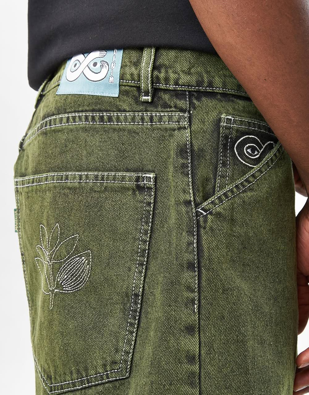 Magenta OG Denim Long Short - Dyed Green Denim