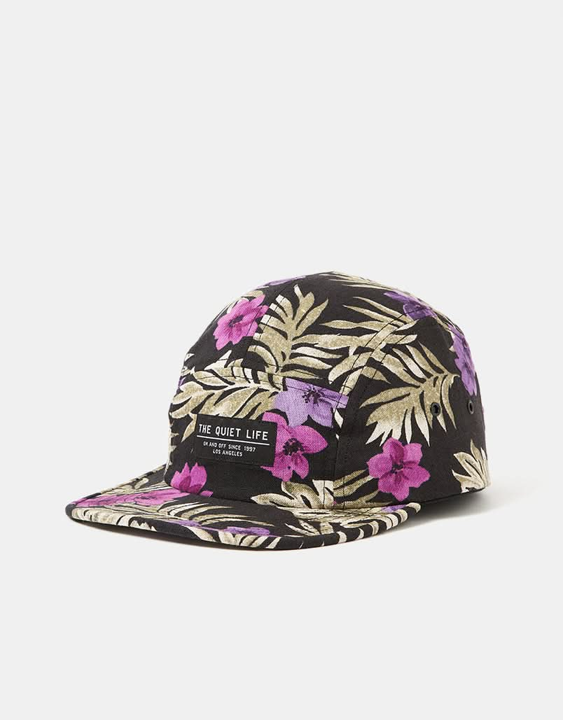 The Quiet Life Floral Linen 5 Panel Camper Cap - Black