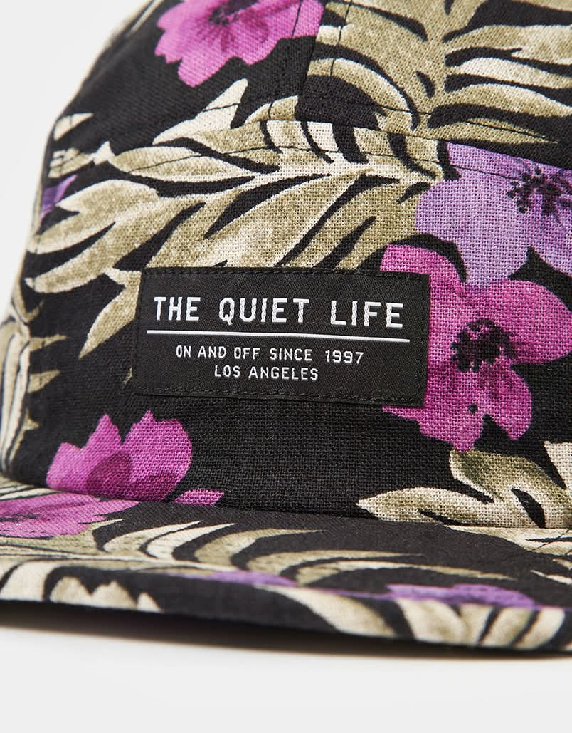 The Quiet Life Floral Linen 5 Panel Camper Cap - Black