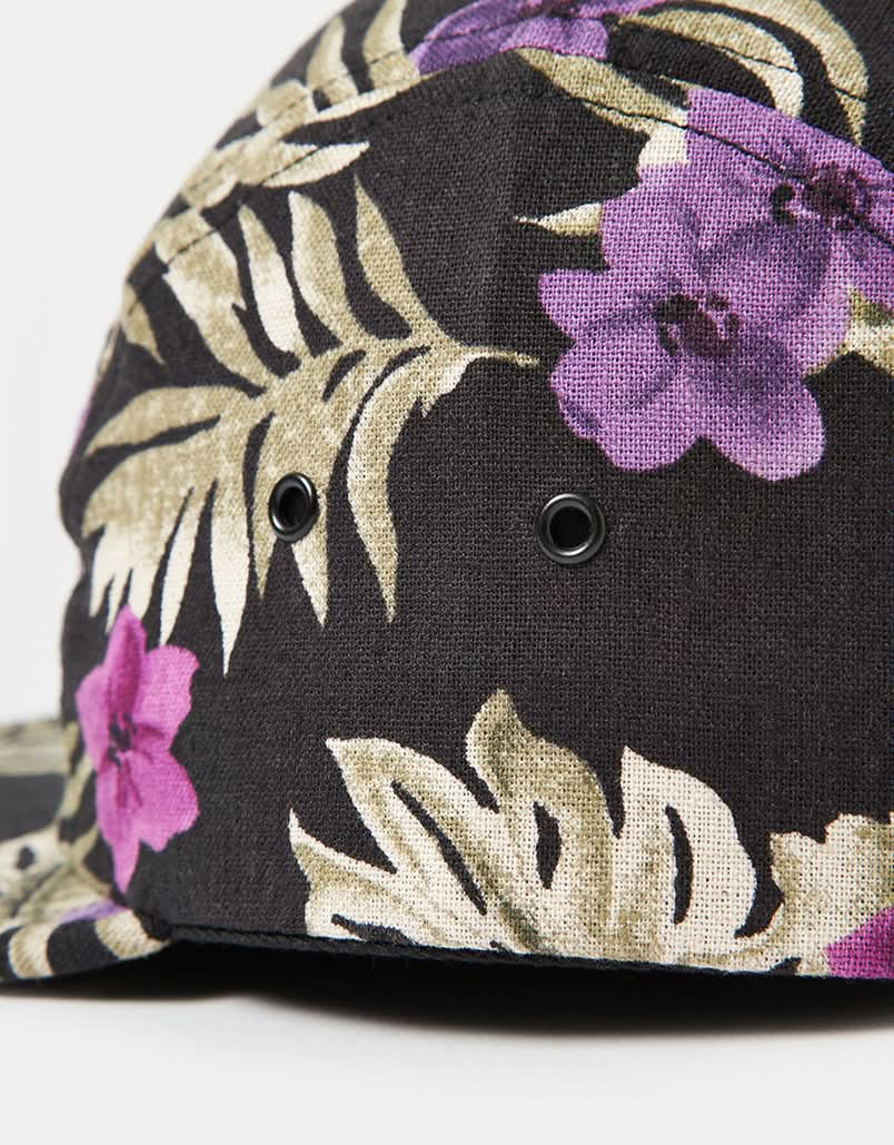 The Quiet Life Floral Linen 5 Panel Camper Cap - Black