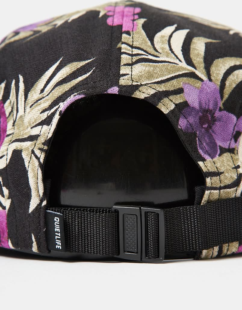 The Quiet Life Floral Linen 5 Panel Camper Cap - Black