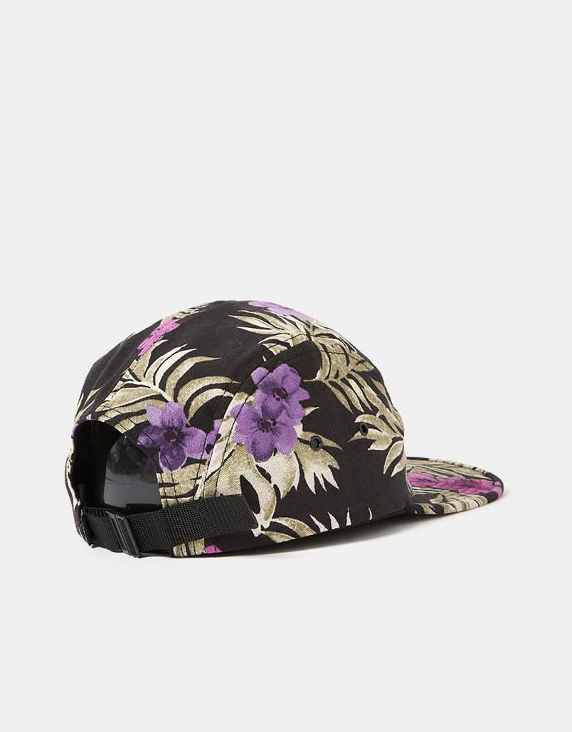 Gorra Camper de 5 paneles de lino floral de The Quiet Life - Negro