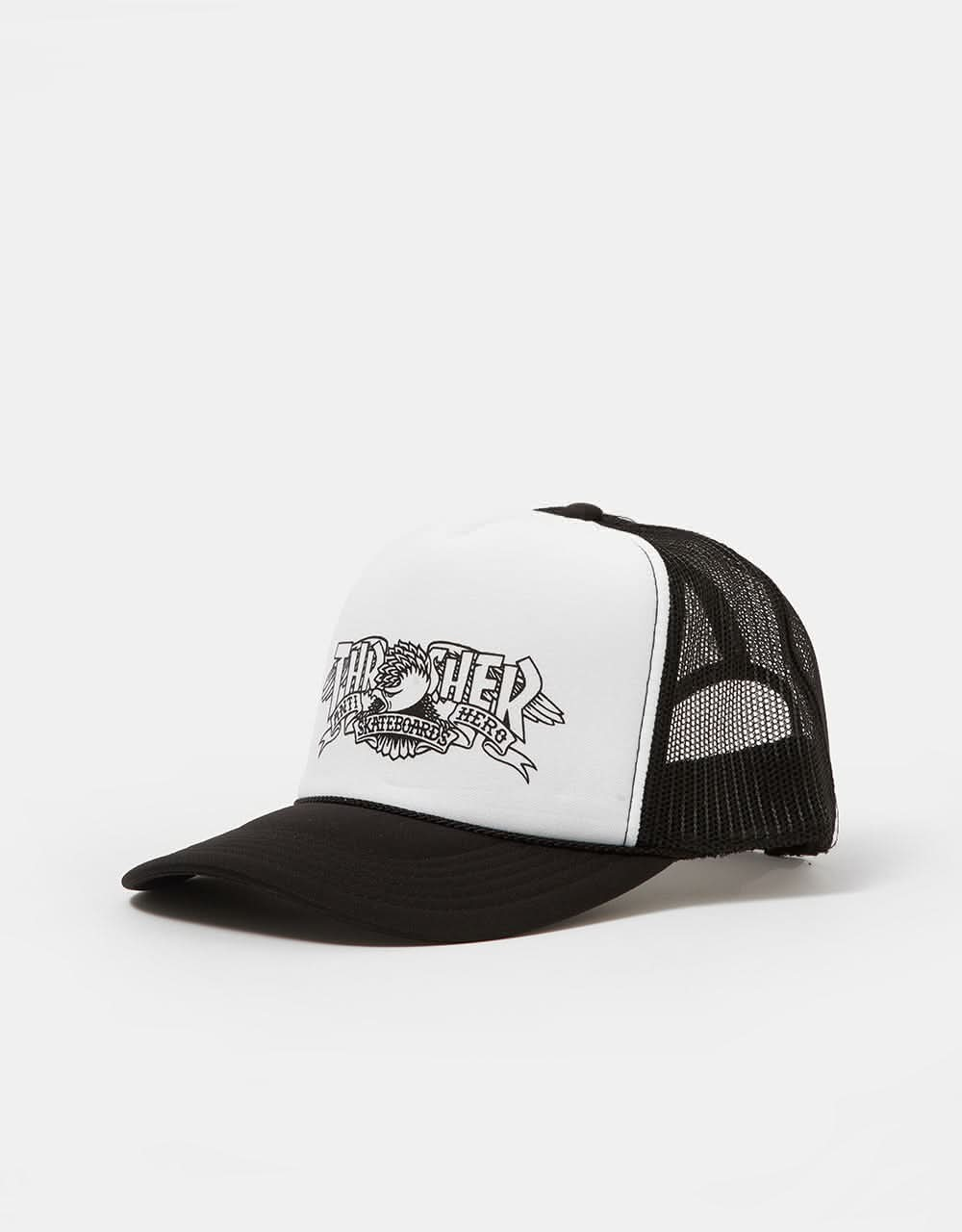 Thrasher x Anti Hero Mag Banner Trucker Cap - Black/Black/White