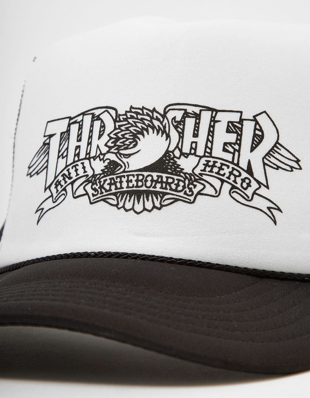 Thrasher x Anti Hero Mag Banner Trucker Cap - Black/Black/White