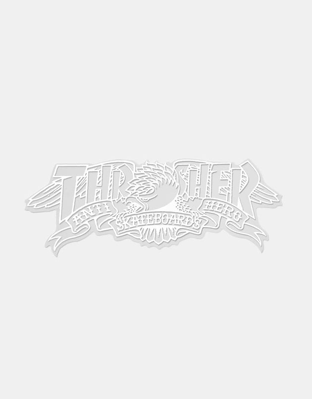 Pegatina Thrasher x Anti Hero Mag Banner de 8" - Blanco