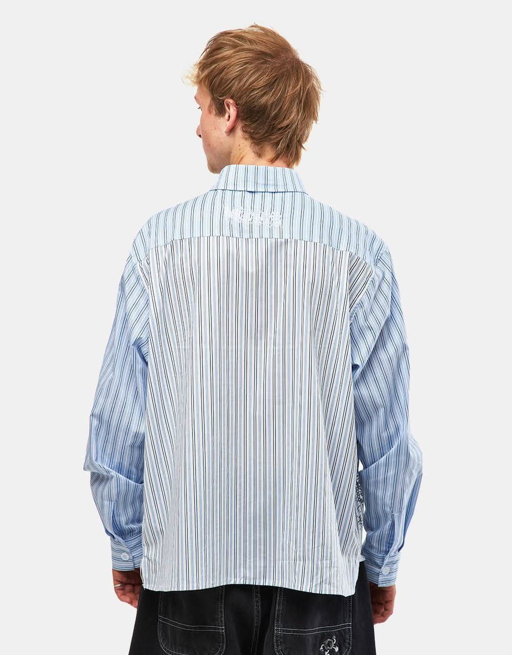 Hoddle Concrete Oxford Shirt - Contrast Blue Stripe