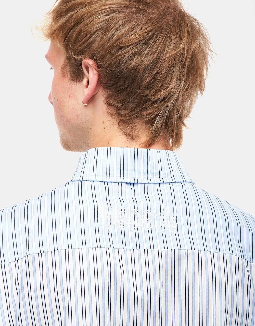 Hoddle Concrete Oxford Shirt - Contrast Blue Stripe