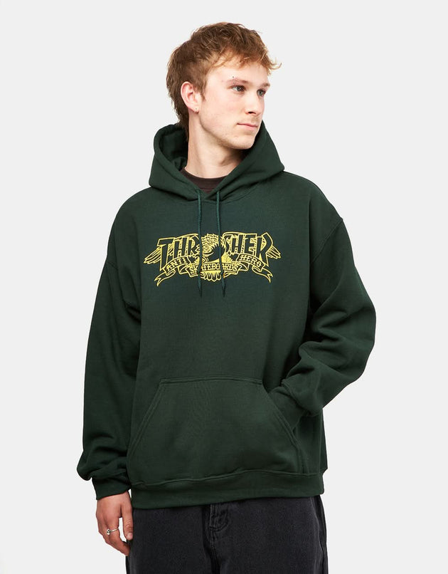 Sudadera con capucha Thrasher x Anti Hero Mag Banner - Verde bosque