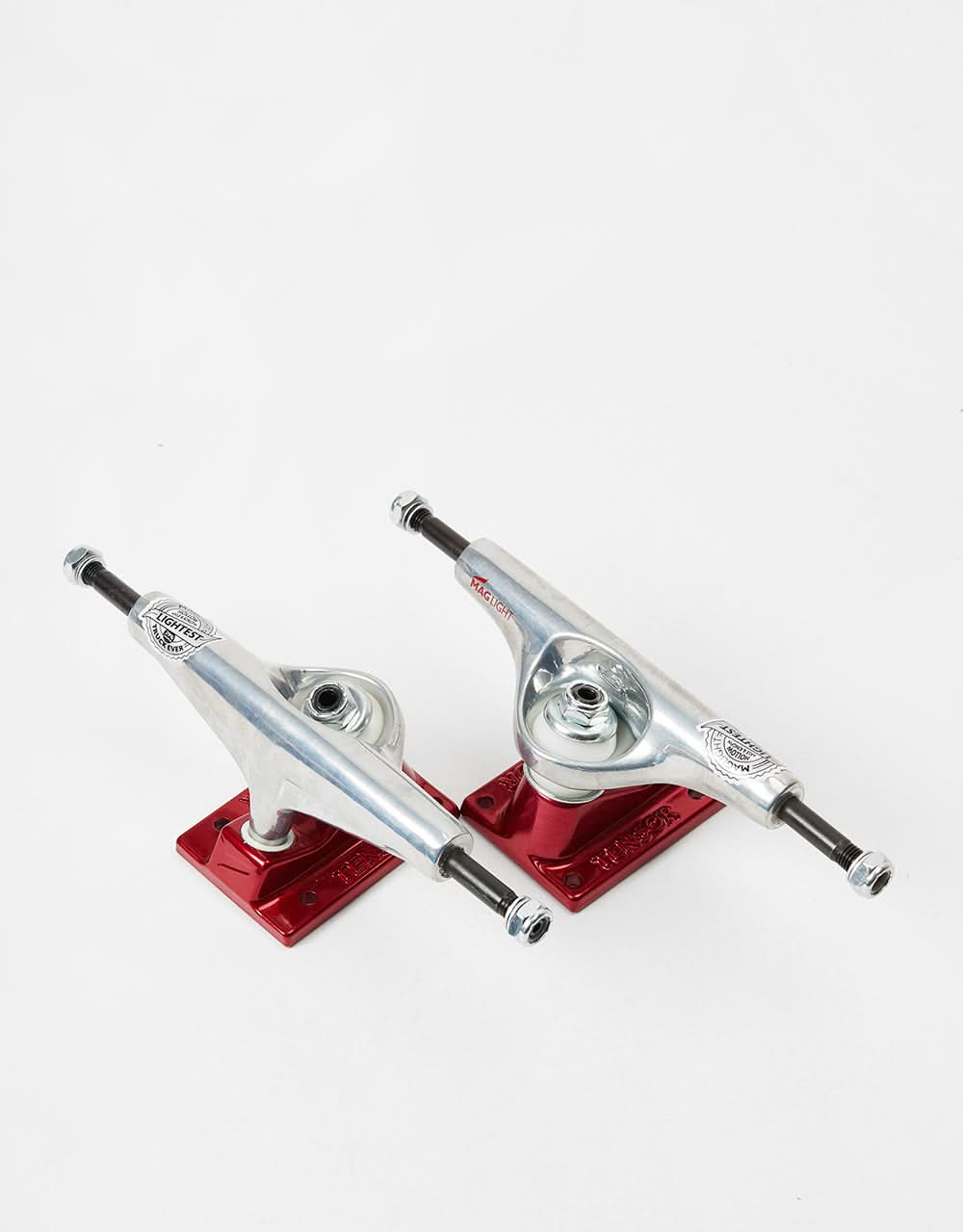 Tensor Mag Light Glossy 5.25 Skateboard Trucks - Silver/Red