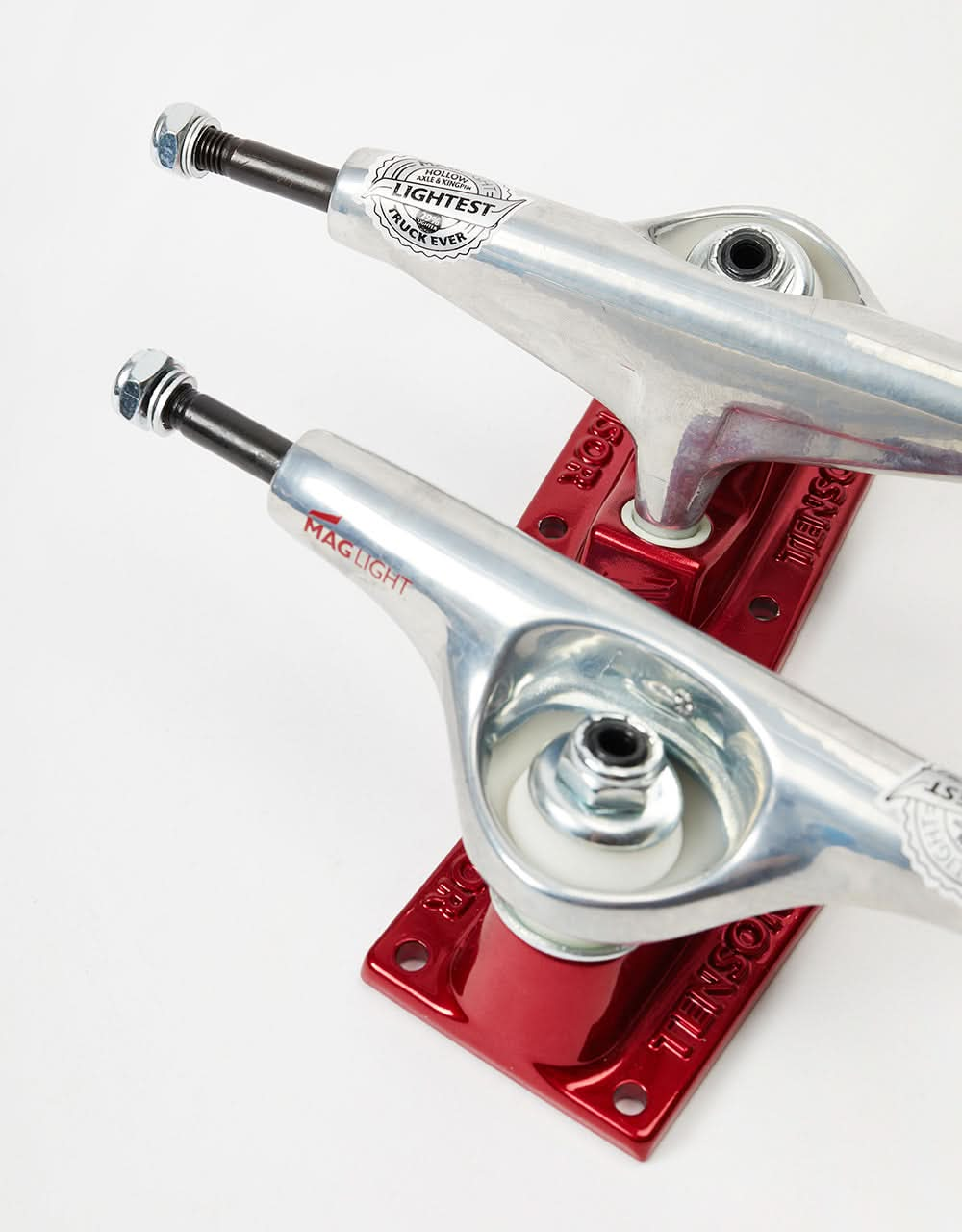 Tensor Mag Light Glossy 5.25 Skateboard Trucks - Silver/Red