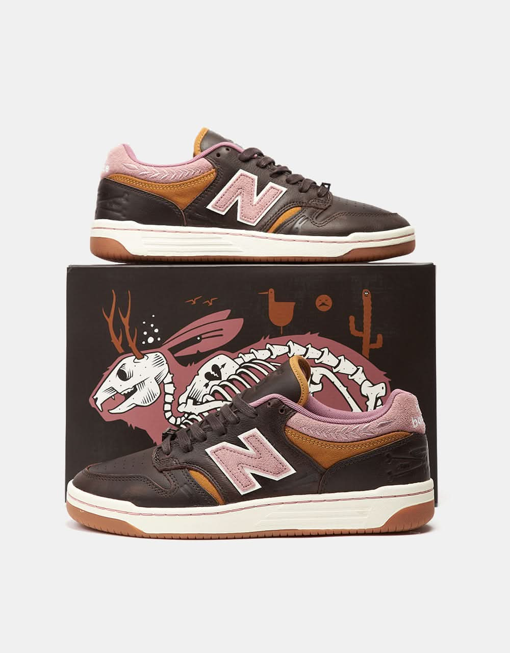 New Balance Numeric x 303 x Jeremy Fish 480 Skate Shoes - Brown/Pink