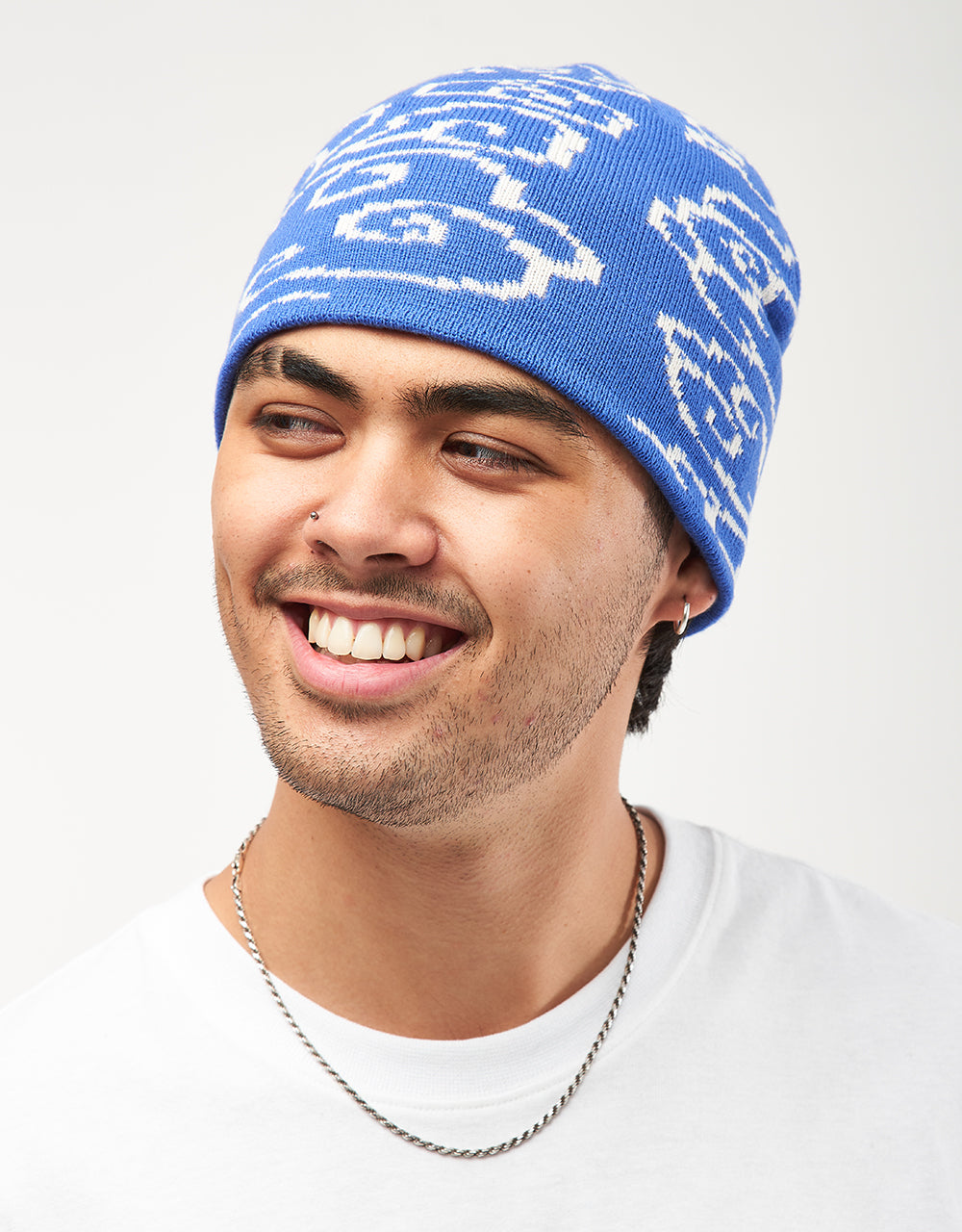 Route One Clouds Cuffless Beanie - Dazzling Blue/Angora