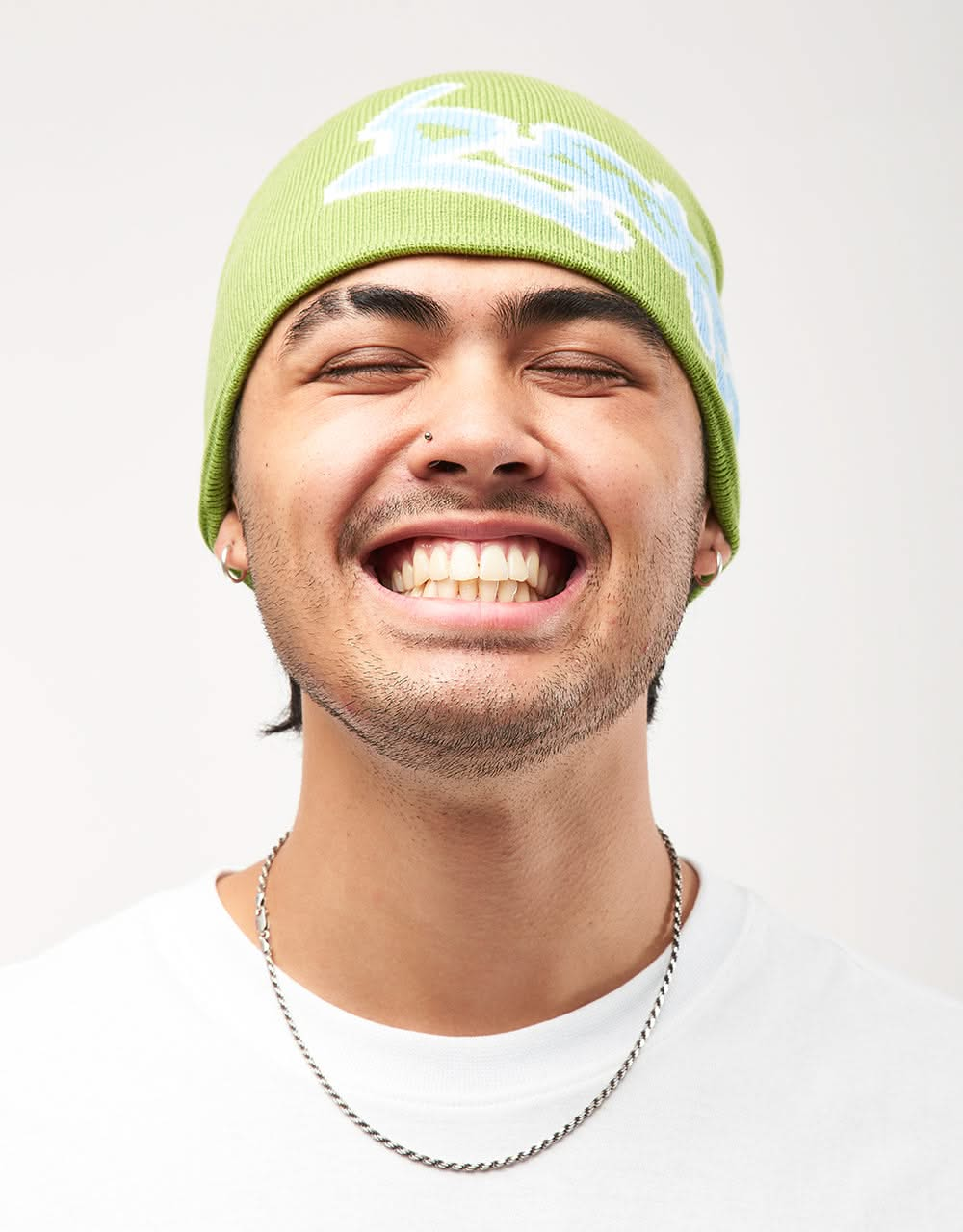 Route One Throwback Cuffless Beanie - Lime/Alaskan Blue