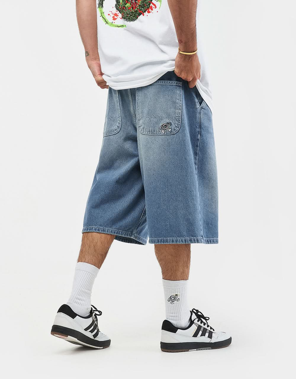 Route One Super Baggy XL Denim Bermuda Shorts - Washed Blue