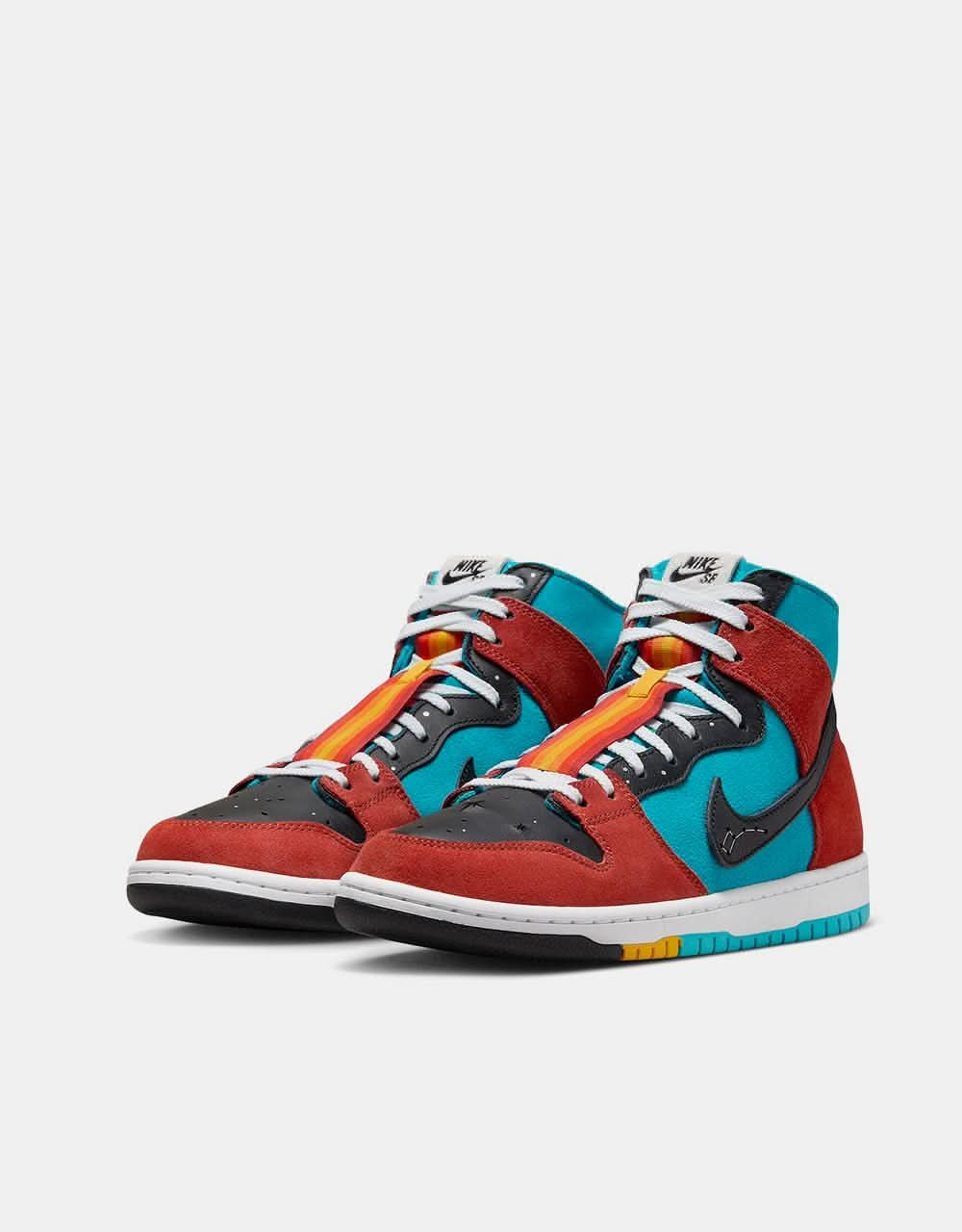 Nike SB x Di'Orr Greenwood 'Navajo Arts' Dunk Hi Decon QS Skate Shoes - Turquoise Blue/Black-Rugged Orange