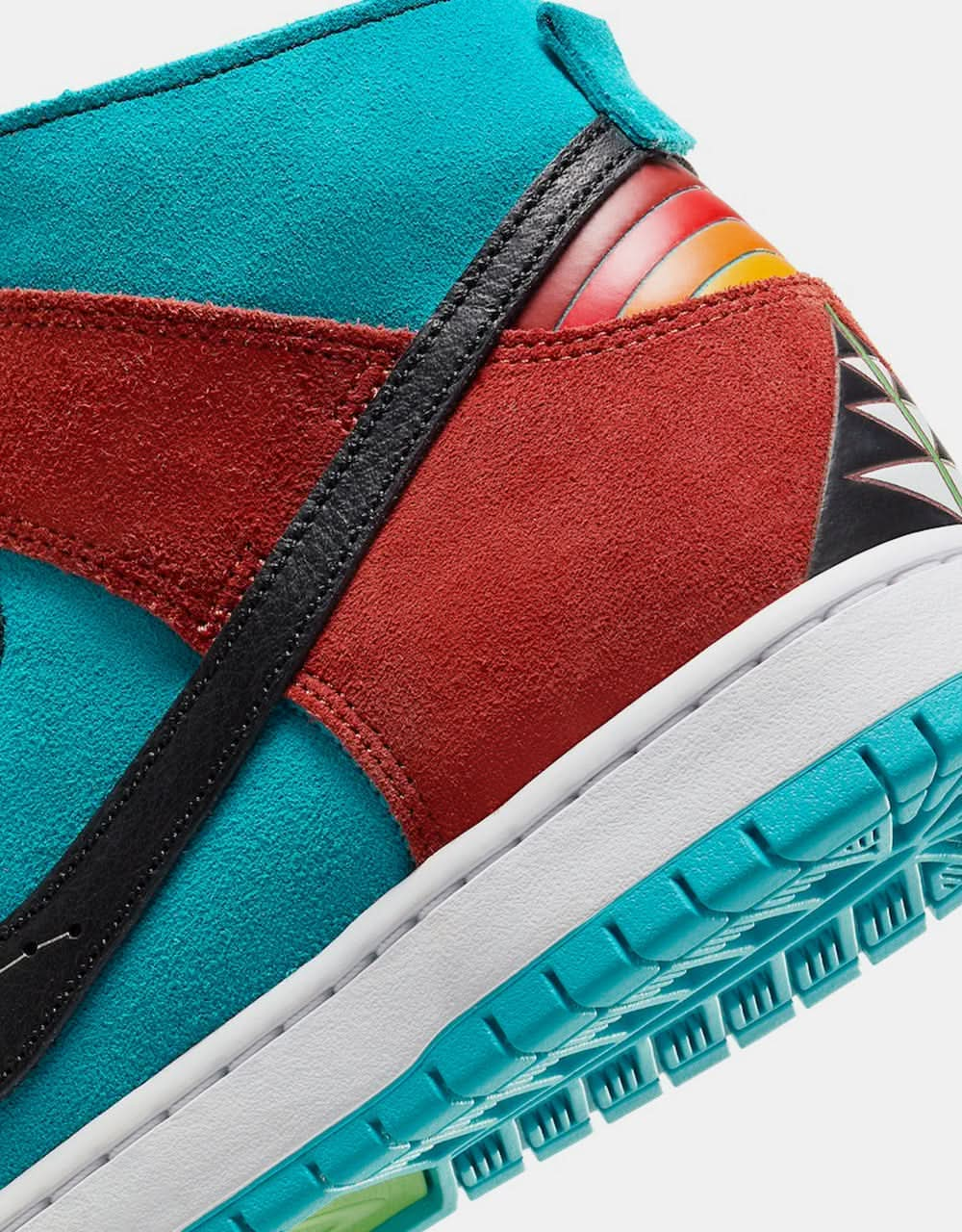 Nike SB x Di'Orr Greenwood 'Navajo Arts' Dunk Hi Decon QS Skate Shoes - Turquoise Blue/Black-Rugged Orange