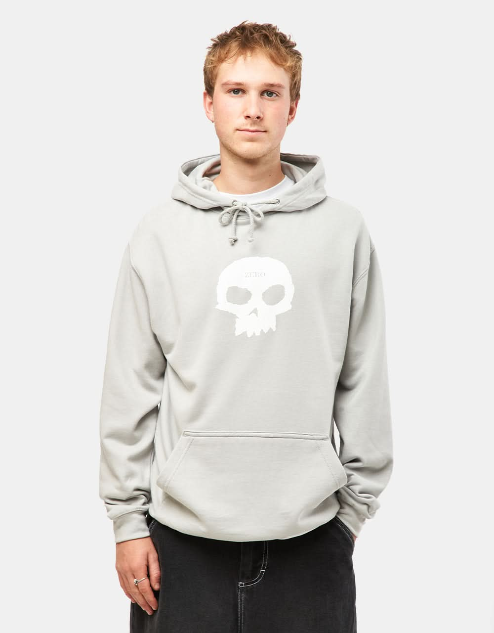 Zero Single Skull Pullover Hoodie - Heather Grey/White