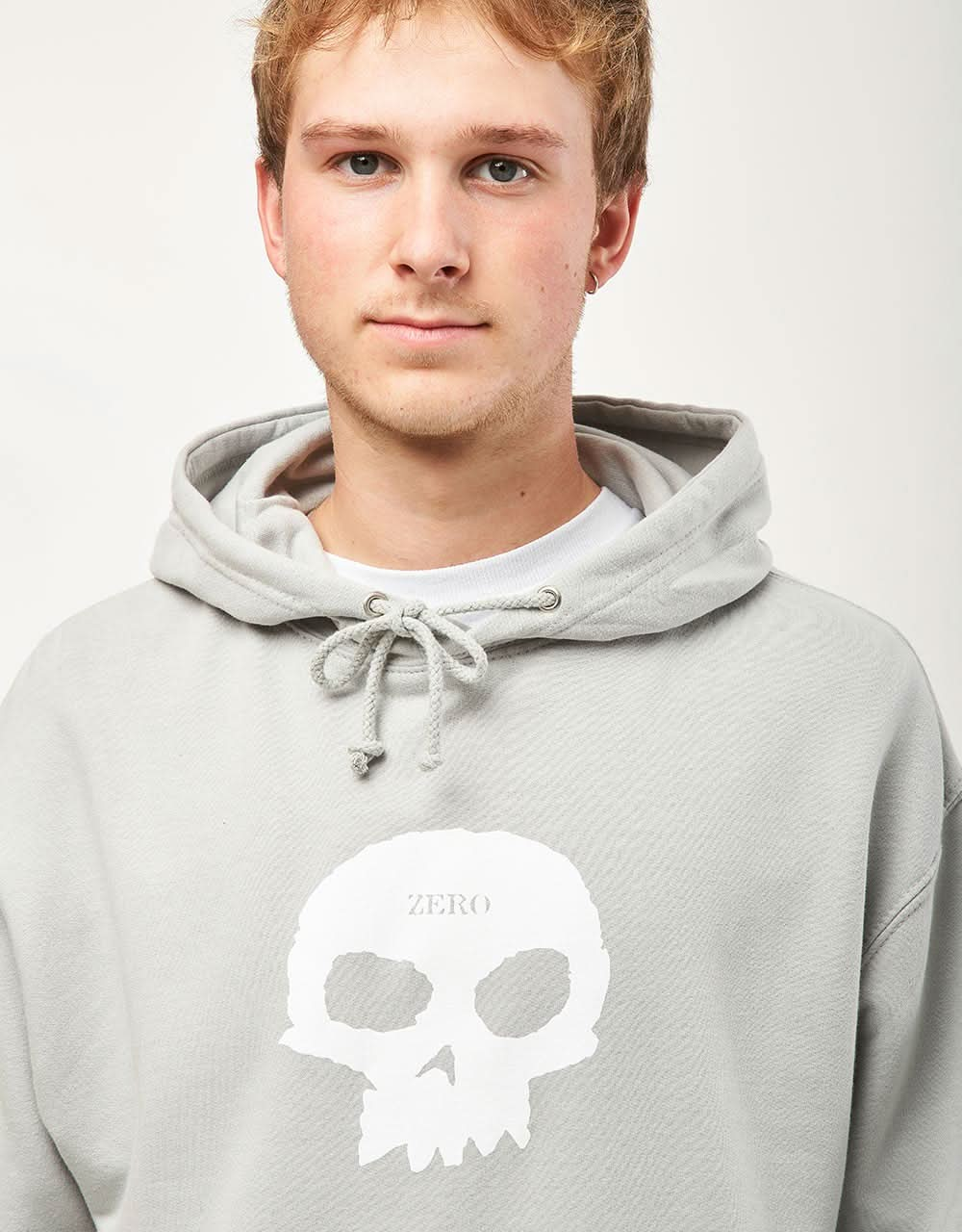 Zero Single Skull Pullover Hoodie - Heather Grey/White