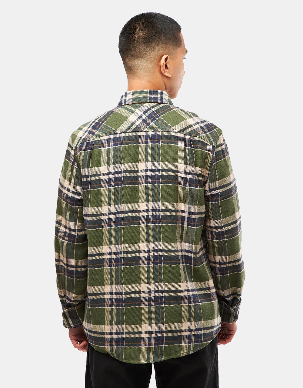 Camisa de franela Brixton Bowery L/S - Verde ciprés/Azul marino lavado/Blanco