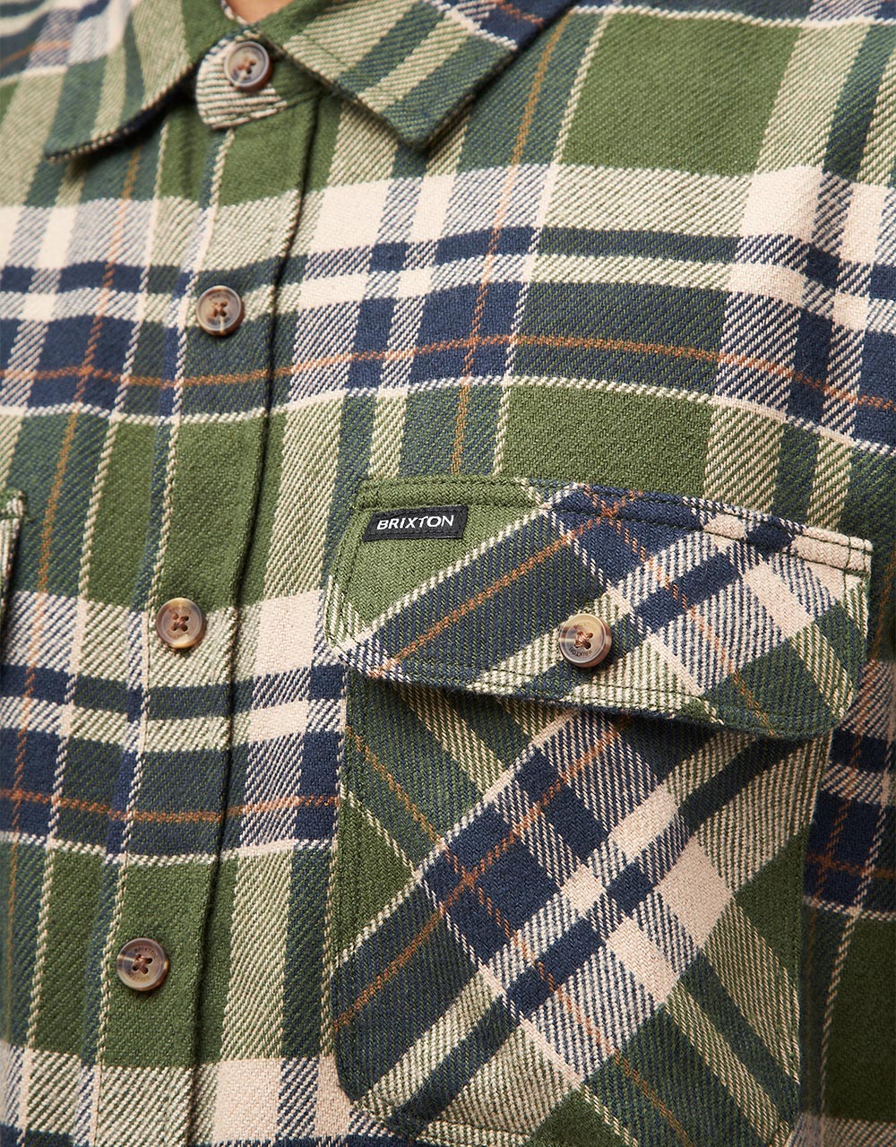 Camisa de franela Brixton Bowery L/S - Verde ciprés/Azul marino lavado/Blanco