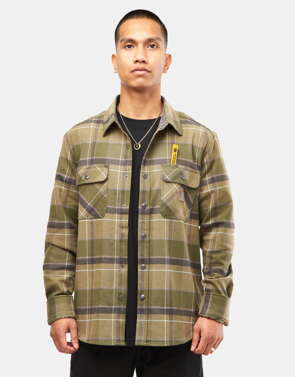 Brixton Bowery Water Resistant L/S Flannel Shirt - Dill/Olive Surplus/Washed Black