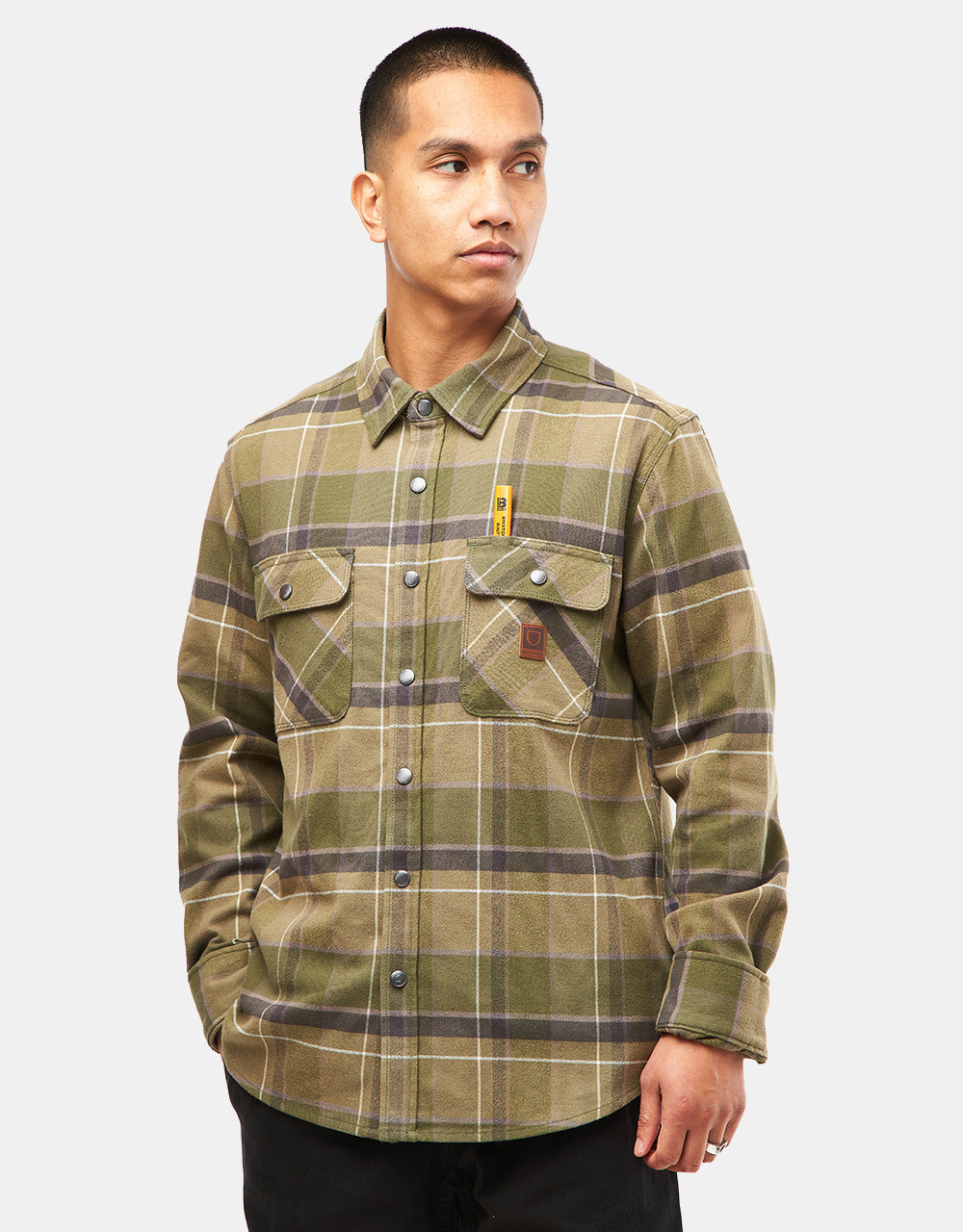 Brixton Bowery Water Resistant L/S Flannel Shirt - Dill/Olive Surplus/Washed Black