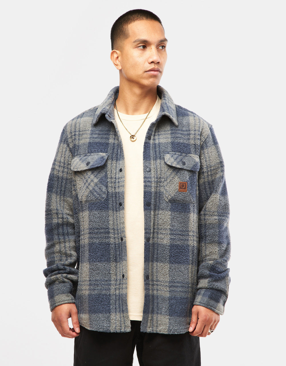 Brixton Bowery L/S Arctic Stretch Fleece Shirt - Washed Navy/Beige Plaid