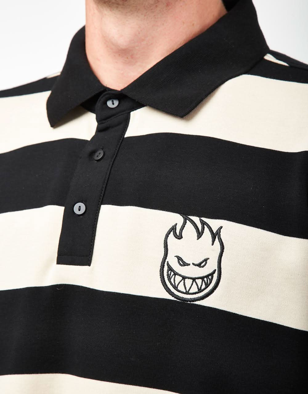 Spitfire Bighead Rugby Shirt - Off White/Black