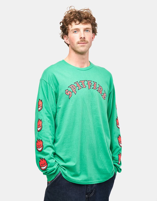 T-shirt Spitfire Old E Bighead Fill L/S - Vert Kelly/Rouge