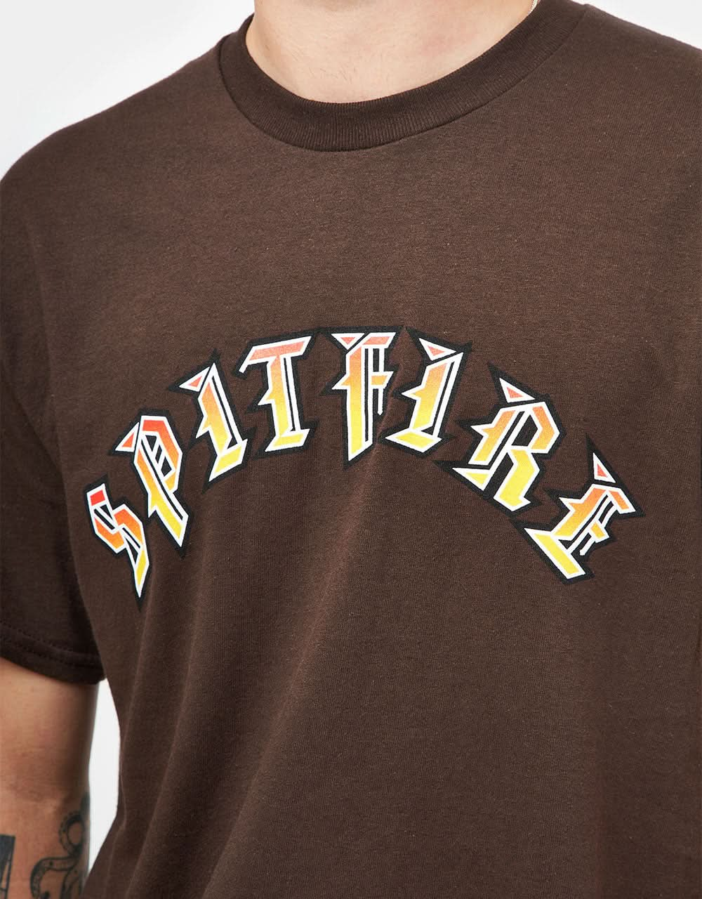 Spitfire Old E Fade Fill T-Shirt - Dark Chocolate/Red