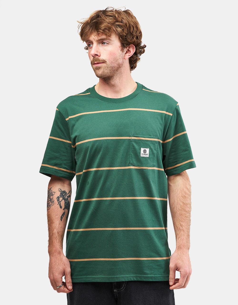 Element Basic Pocket Label T-Shirt - Trekking Green Stripes